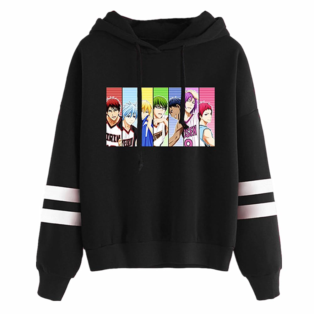 Charous Anime Kuroko's Basketball TEIKO Basketball Team Cartoon Bar Sleeve Hoodie Sweatshirt for Manga Fans Cosplay Gift Black