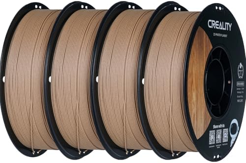 Creality Holzfilament 1,75mm, CR PLA mit natürlicher Holztextur, 4er-Pack 1kg Spulen, matte Oberfläche, Maßgenauigkeit ±0,02mm, PLA Holz Filament für 3D-Drucker