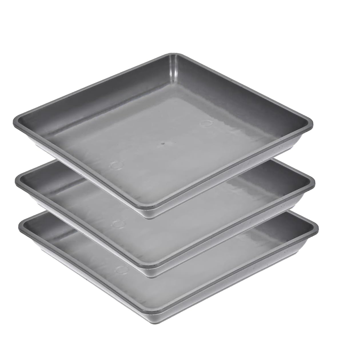 Senda Plant Pot Saucers, 3PCS Grey Planter Pot Tray Plastic Square Water Drip Tray for Gardening Supplies (25x25)