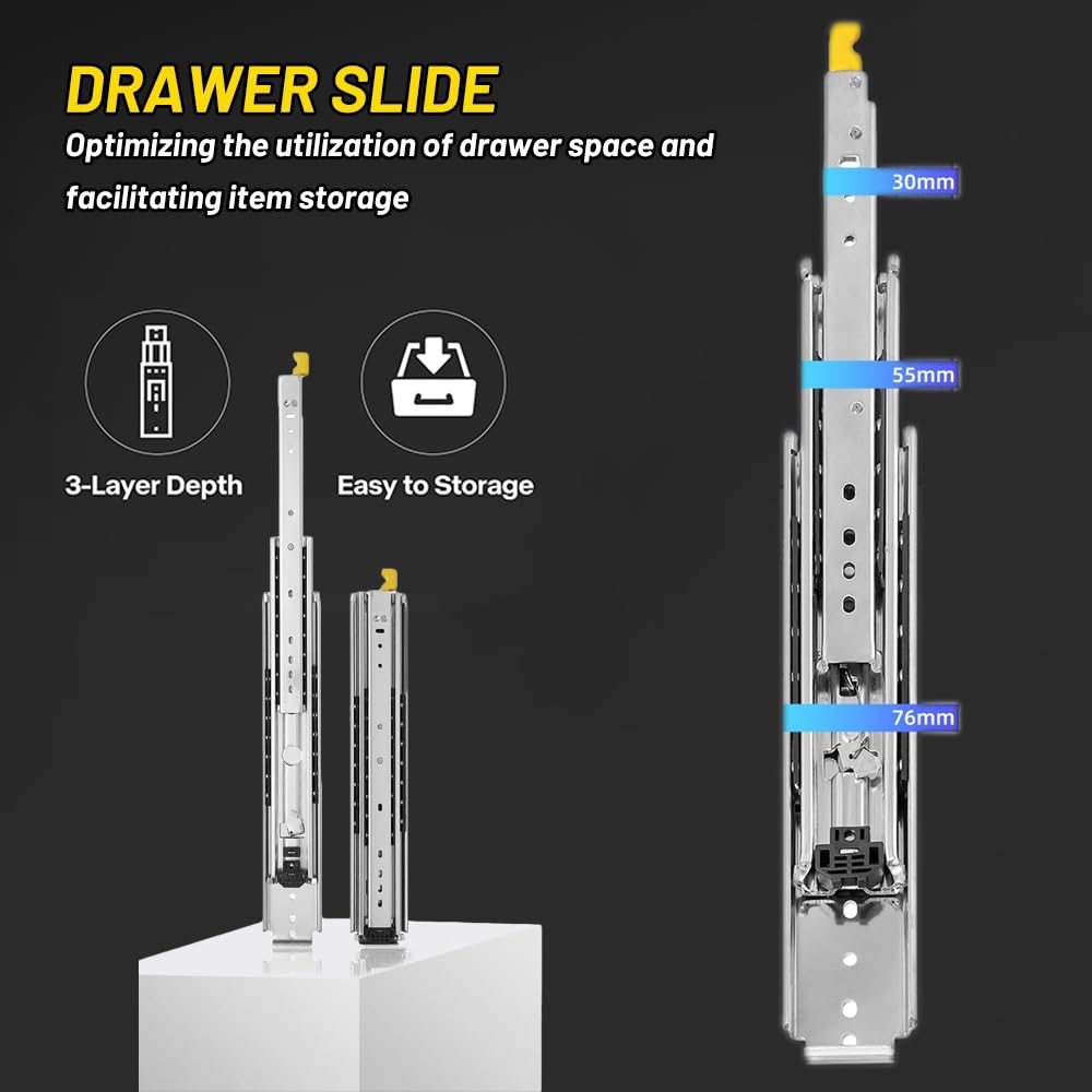 Guías para cajones de Alta Resistencia con Cerradura, rieles telescópicos de extensión Total, 1100-2000 mm (42 pulgadas/1050 mm), Ideales para un Deslizamiento Suave y soluciones de almacena