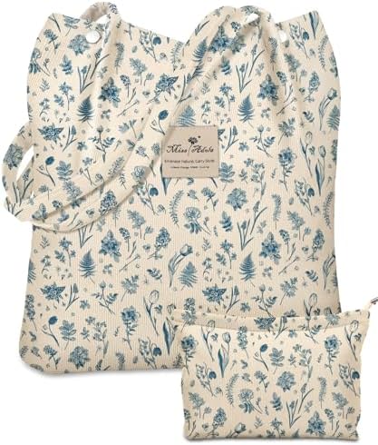 Aesthetic 2 Pack Corduroy Tote Bag - with Makeup Pouch Bag for Wo...