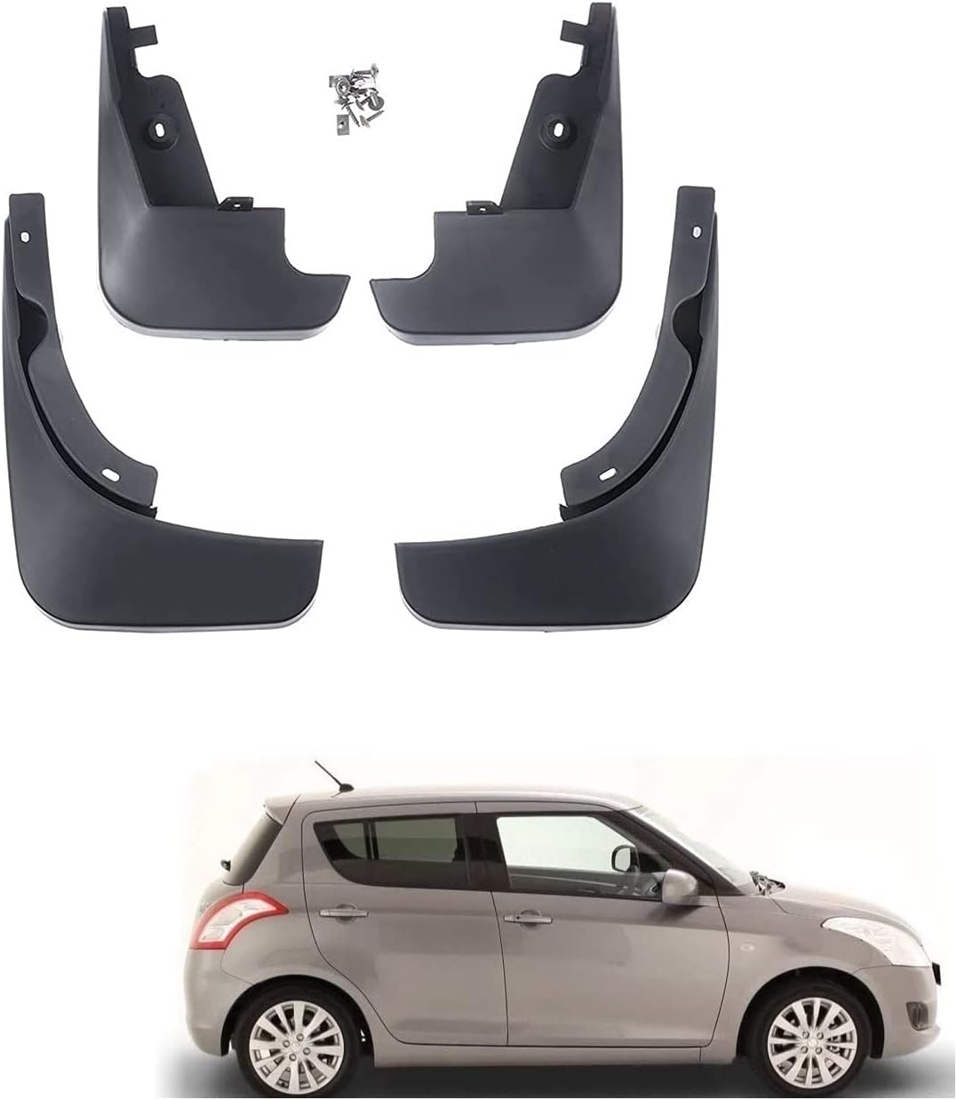 Kozdiko Car O.E Type Custom Fit Front and Rear Mud Flap Guard Compatible for Maruti Suzuki Swift Type-2 (2011-2017)