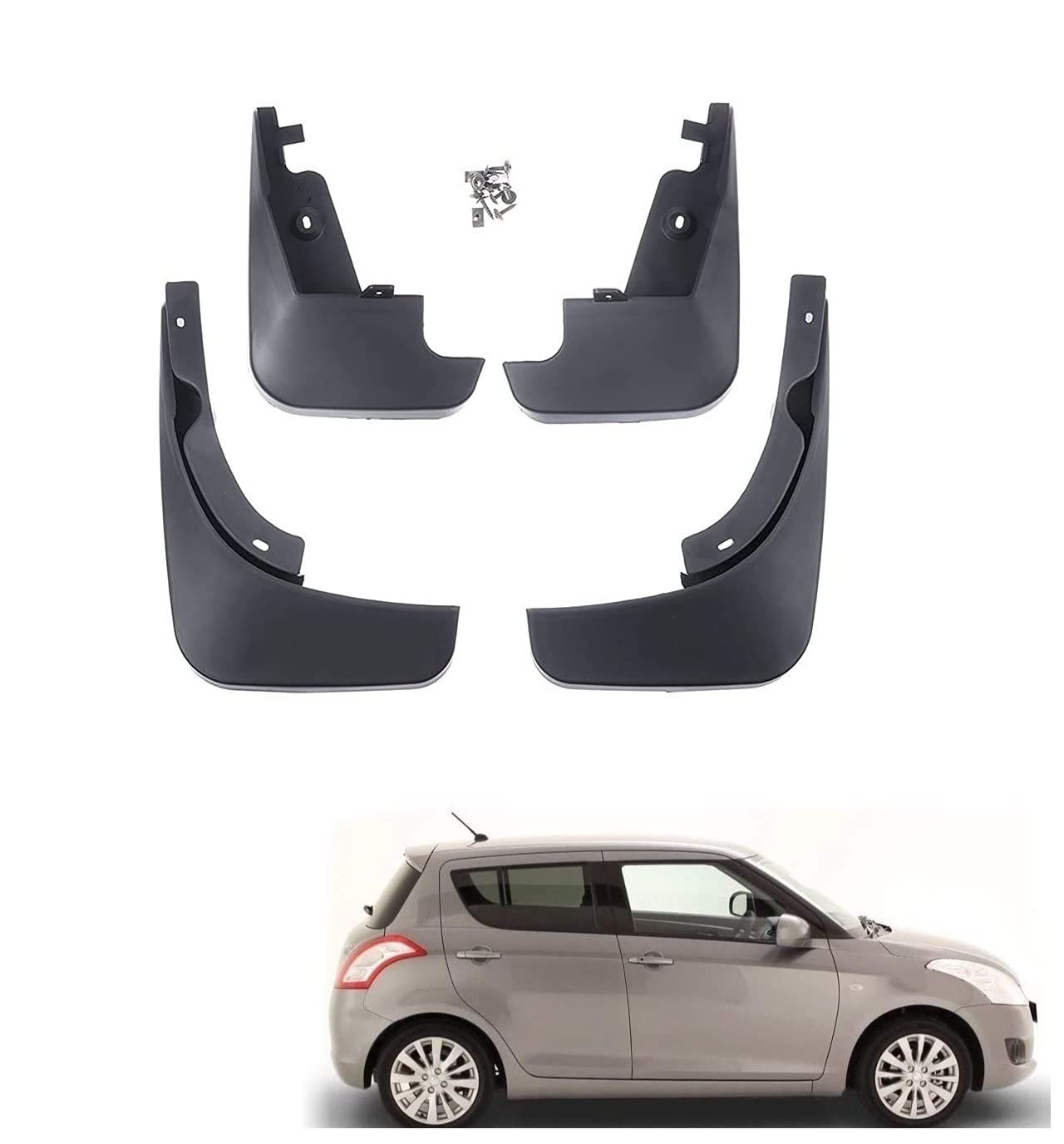 Kozdiko Car O.E Type Custom Fit Front and Rear Mud Flap Guard Compatible for Maruti Suzuki Swift Type-2 (2011-2017)
