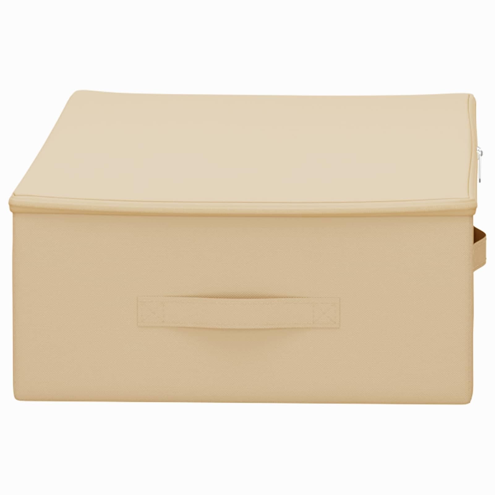 Gecheer Boîte de Rangement Pliable 70x40x18 cm Lot de 6 - Tissu Non Tissé Respirant avec Compartiments, Poignées Latérales et Fermetures Éclair - Idéal pour Sous le Lit, Jouets, Vêtements - Crème