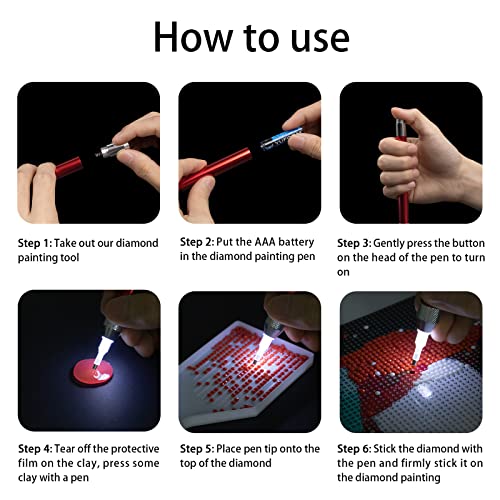 Led Diy Diamond Painting Illumination Pen With Light,2Pack Art Lighted Pen Applicator Accessories,Drill Bead Pen For Adult And Kids,5D Gem Jewel Wax Picker Tool Embroidery Supplies #TOP4