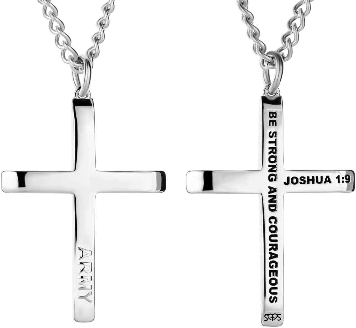 Shields of Strength Men's Army Cross Necklace - Joshua 1:9