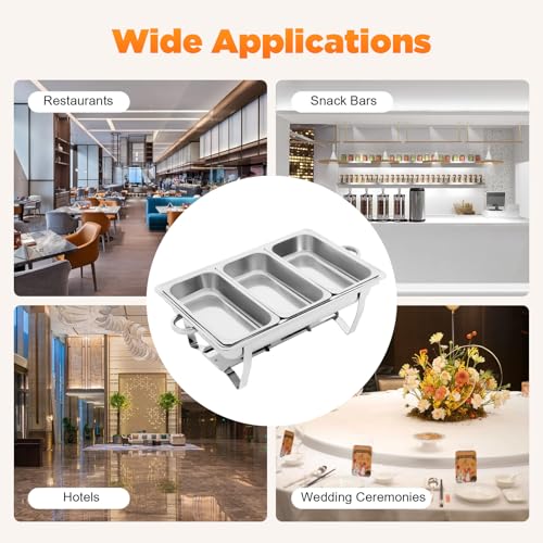 HUSPOO 9L Edelstahl Warmhaltebehälter Essen, 3 Grid Speisenwärmer, Mahlzeit Chafing Dish Profi Set, Buffetwärmer mit Faltbaren Beinen Wärmebehälter für Catering Buffet und Party – Bild 7