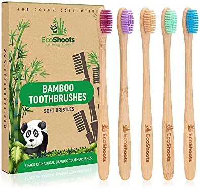 EcoShoots Adults Bamboo Toothbrushes with Soft Bristles | Family Pack of 5 Natural Bamboo Toothbrush | Eco-Friendly Natural Wooden Toothbrush | Organic Biodegradable Handle | BPA Free Tooth Brushes