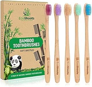 EcoShoots Adults Bamboo Toothbrushes with Soft Bristles | Family Pack of 5 Natural Bamboo Toothbrush | Eco-Friendly Natural Wooden Toothbrush | Organic Biodegradable Handle | BPA Free Tooth Brushes