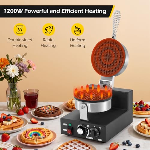 Dyna-Living Commercial Waffle Maker, 1200W Electric Waffle Iron Non-Stick Restaurant Waffle Maker, 122℉-572℉ Temp Adjustable Commercial Waffle Maker Machine for Restaurant, Hotel, Kitchen - Thumbnail 3