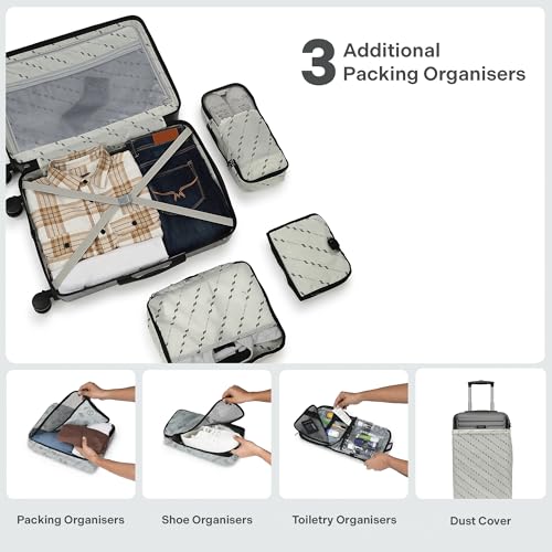 Image of THE ASSEMBLY Polycarbonate Hard Luggage Set Of 3 - Check In 20, 24 & 28 Inches- Premium Hardsided Trolley Bags For Travel - Grey-Stark, 75 Cm, Spinner