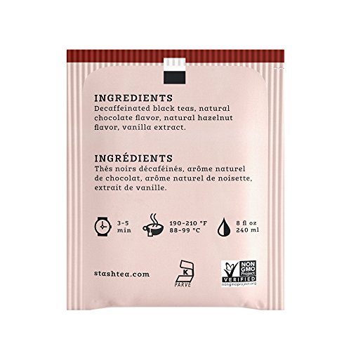 Image of Stash Tea Decaf Chocolate Hazelnut Black Tea - Decaf, Non-GMO Project Verified Premium Tea with No Artificial Ingredients, 18 Count (Pack of 6) - 108 Bags Total