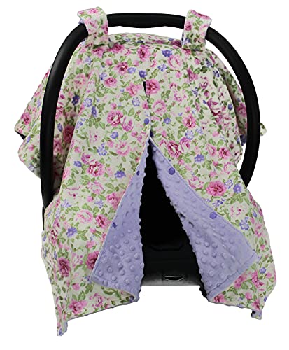 Image of Dear Baby Gear Floral Baby Car Seat Canopy with Snap Button Opening - Newborn & Toddler Carseat Cover - Nursing Covers - Infant Chair Essentials (Lavender Pink Floral & Dot, 40 inch x 30 inch)