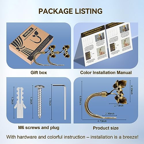 Image of HIKMLK 2pcs Handmade Leaf Curtain Tiebacks - Antique Brass Botanical Holdbacks & Side Holders, Brushed Metallic LacquerWall Mounted Pull Backs for Fresh Drapes Window Decor