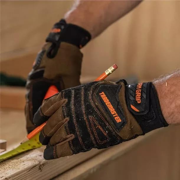 Image of Firm Grip Trademaster Large Tan Duck Canvas Work Gloves with Reinforced Palm, Padded Knuckles, & Touchscreen Compatibility
