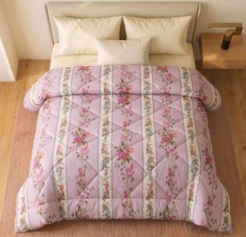 Image of HOMEKART 220 GSM Reversible Microfiber AC Comforter /Duvets for Mild Winter | All Season Single Size 3 Layered Quilted Blanket for Single Bed (230 cm x 150 cm,Baby Pink)
