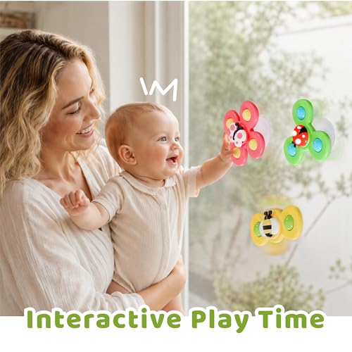 Image of LiKee Strong Suction Cup Fidget Rotating Sensory Bath Toys for Baby Christmas Stocking Stuffers, Airplane Car Travel Table & Window Toys for Toddler Boys and Girls, 10+ Months