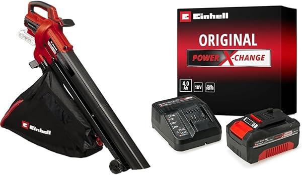 Aspirateur-souffleur de feuilles sans fil 18 V, débit 210 km/h, sac 45 L, batterie 4,0 Ah et chargeur