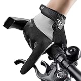 Fahrradhandschuhe Sommer Vollfinger Radsporthandschuhe DREI Finger Touchscreen MTB Handschuhe Anti-Rutsch Stoßdämpfungspolster Atmungsaktiv Mountainbike Rennradhandschuhe für Herren Damen-Schwarz L