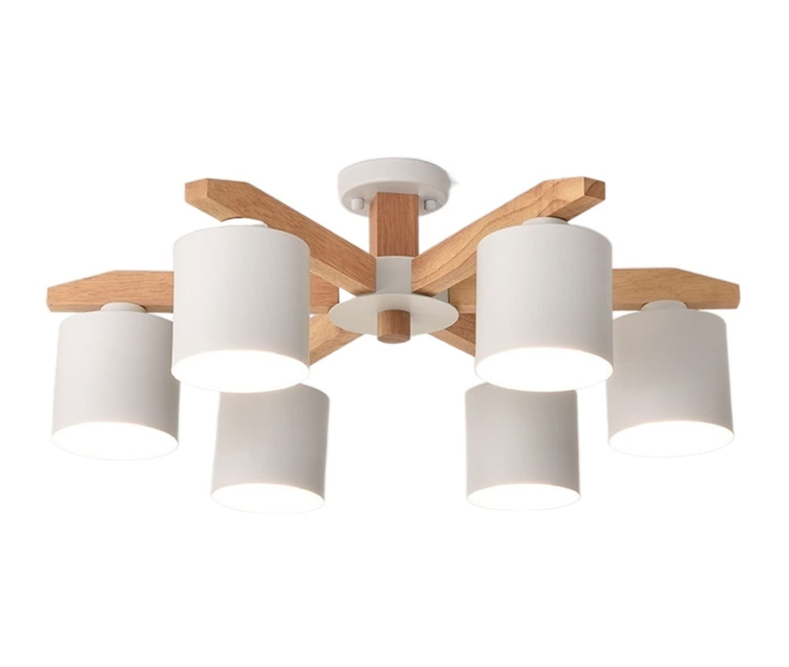 Lustre en bois massif moderne à 6 têtes plafonnier E27 pour design intérieur épuré