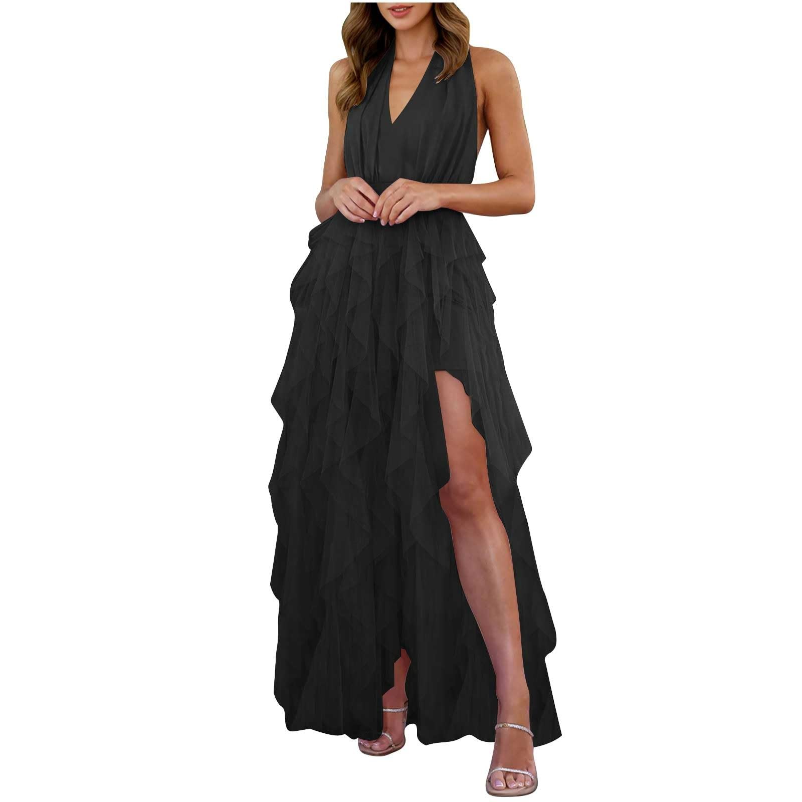 Vestiti Estivo Donna da Spiaggia Vestito Lungo Vestiti Estivi Casual Curvy Eleganti Scollo a V Senza Maniche Vestito Boho Fiore Stampato Maxi Lunga Sexy da Cerimonia