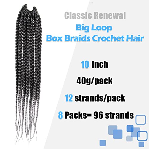 Bohobabe Big Loop Box Braids Crochet Hair 10 Inch 8 Packs Prelooped, Medium Short 3X Knotless Crochet Box Braiding Hair, Three Tones Gray Goddess Braid (T1B/Grey) #TOP1