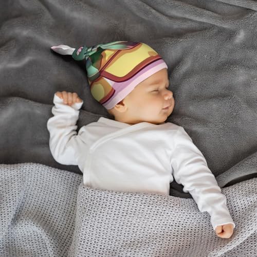 Newborn Baby Hat, Cartoon Succulents Print Soft Top Knot Beanie Cap, Cute Baby Headwear for 0-6 Months Black 5