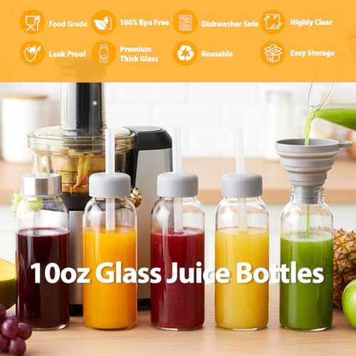Sursip 10 oz Glass Juice Bottles, 8 Pack with Stainless Steel Lids – Reusable Small Glass Bottles for Smoothies, Iced Tea & Milk – Leak-Proof, BPA-Free, Dishwasher Safe - Image 4