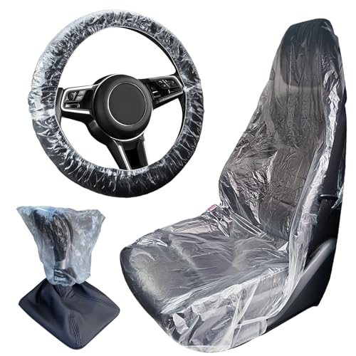 Lot de 10 housses de siège de voiture jetables en plastique transparent, 10 housses de volant, 10 housses de levier de vitesses, protection imperméable pour siège de véhicule