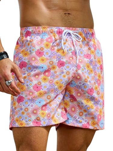 Verdusa Men's Floral Print Drawstring Waist Swim Trunks Beach Shorts4