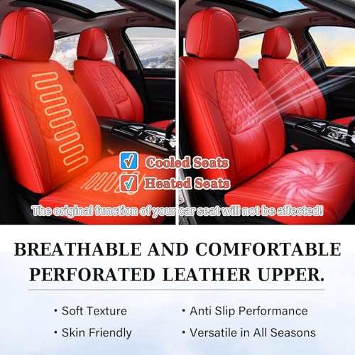Image of Coverado Seat Covers, Car Front Seat Covers with Backrest, Nappa Leather Car Seat Protectors,Waterproof &Breathable,Anti-Slip Automotive Seat Cushion, Universal Fit for Most Vehicles,2Pcs Red
