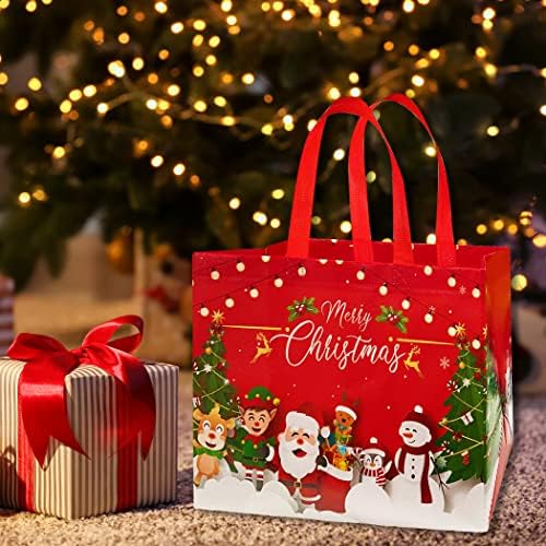 RMMD Christmas Tote Bags with Handles 4 Pack Large Christmas Gift Bags for Presents Reusable Christmas Grocery Shopping Bags Non-Woven Christmas Present Bags Xmas Gift Tote Bags large For Presents