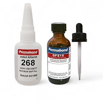 Permabond 268 Cyanoacrylate Adhesive, High Viscosity, Fast-Setting, 0.017in Gap Fill Glue + Accelerator, 1oz