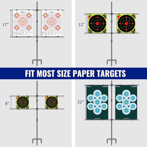 Image of Highwild Adjustable Paper Target Stand, Frame with 8 Clips | Clear Bullseye Targets Sheet for Shooting Practice