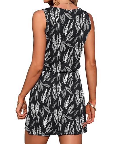 Image of AUSELILY Womens Summer Sleeveless V-Neck Drawstring Waist Beach Cover up Mini Short Swing Dresses with Pockets
