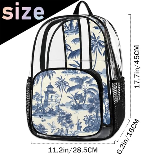 Hand Painted Coconut Trees Tower Clear Backpack Stadium Approved PVC Backpacks for Adults Heavy Duty Clear Bag for Work Security Travel College2