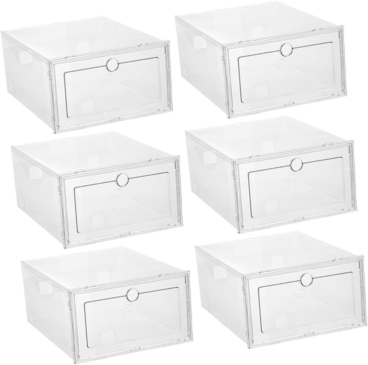 MAGICLULU 6Pcs Transparent Shoe Storage Boxes Stackable Drawer Type Footwear Organizer Plastic Shoe Container for Home Dorm Bedroom Sturdy Dustproof and Moisture Resistant
