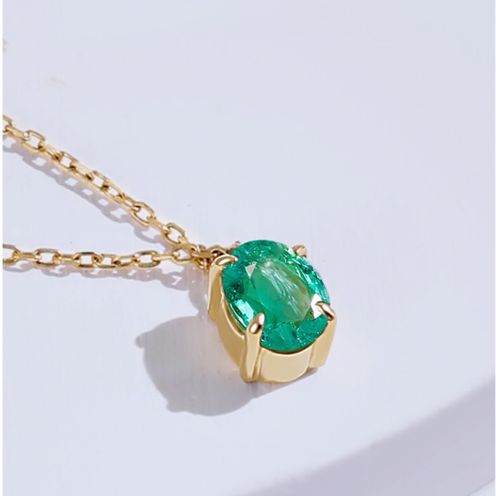 Collar de oro amarillo, collar largo para mujer, esmeralda verde, cadena con colgante de 1 quilate, moda para mamá, esposa, novia
