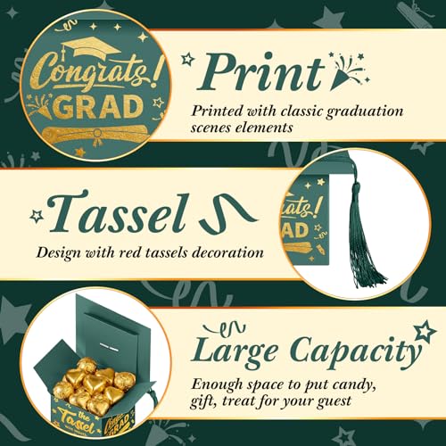 TaoBary 30 Pcs Graduation Cap Candy Box 2026 Graduation Decorations Party Favors Gifts Grad Cap Box with Tassel for Candy Chocolate Biscuit Supplies(Green) by TaoBary - Used condition - Image 5