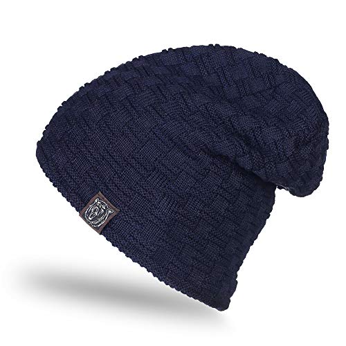 Opard Slouch Long Beanie Mütze,Feinstrick Mütze (Navy Blau) Cover
