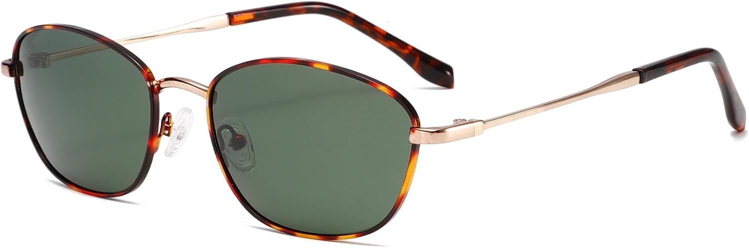 YAMEIZE Polarised Sunglasses for Women Men Oval Vintage Retro Small Round Polarised Sunglasses Metal Frame 90s Oval Glasses UV400 Protection