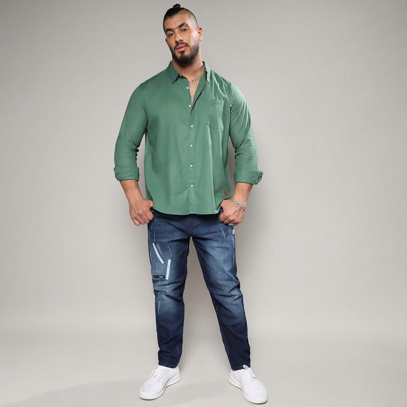 Image of Instafab Plus Men's Shirt for Casual Wear | Spread Collar | Long Sleeve | Button Closure | Plus-Size Fit | Cotton Shirt Crafted with Comfort Fit for Everyday Wear