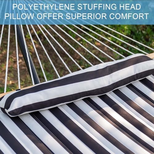 Image of Lazy Daze Hammocks 12FT Quilted Fabric Double Hammock with Spreader Bars and Detachable Pillow, 2-Person for Outside Patio Poolside Backyard Beach, 450 lbs Capacity, Black White