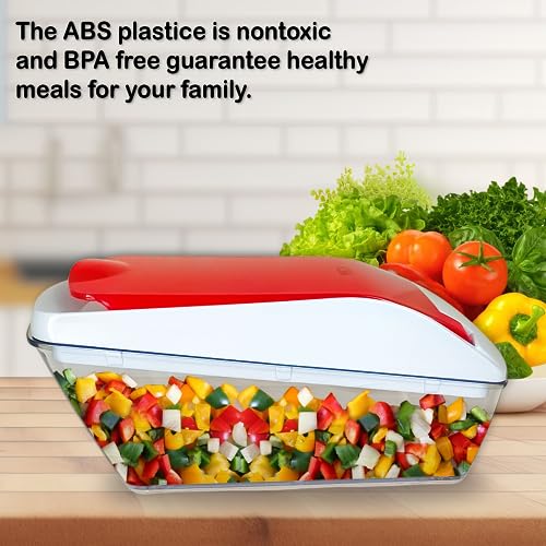 AEX 4-in-1 Vegetable Slicer - Durable food slicer and chopper - Manual Food Chopper with Stainless Steel Blades - Vegetable Chopper and Slicer with Container Including Cleaning Kit (Persian Red) - Image 7