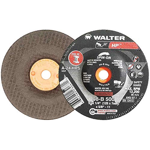 Walter 5x1/4x5/8-11 HP Spin-On High Performance Grinding Wheels Type 27S Grade A-24, 20 pack - Aluminum Oxide, Reinforced, Medium Grit, Compatible with Angle Grinder, Bench Grinder, Die Grinder