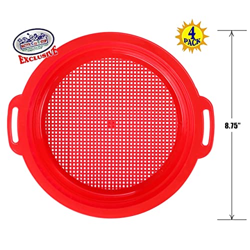 Qingler Sand Sifters Sieve For The Beach Sand Toys (Red, Blue, Yellow & Green) Complete Gift Set Bundle-4Pack(8.75X 9.75In) #TOP2