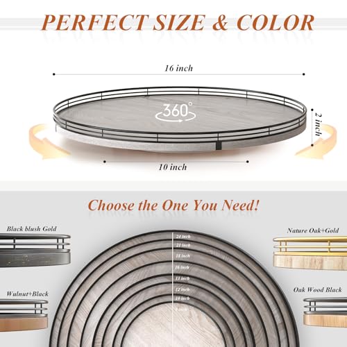 Image of 16 inch Lazy Susan Oak Wood Turntable Organizer for Cabinet, Farmhouse Round Lazy Susan Organization and Storage for Dining Table, Kitchen, Bathroom, Countertop, Cupboard, Kitchen Decor Whitewashed
