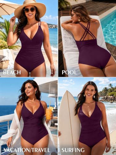 Image of KI LAPHEE One Piece Swimsuits for Women Tummy Control Bathing Suits Sexy Criss Cross Back Swimwear