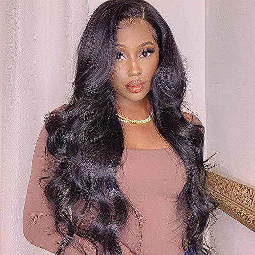 Nnzes Synthetic Long Black Body Wavy Wig Lace Front Wigs 22 Inch Pre Plucked Heat Resistant Replacement Hair for Black Women Side Part Hairline Natural Looking Wigs Daily Use