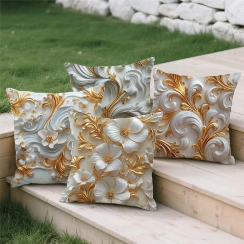 Housse de coussin 70x70cm lot de 4 fleurs en lin double face avec zip invisible S453 - 4
